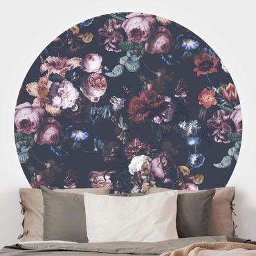 Papier peint rond autocollant - Old Masters Flowers With Tulips And Roses On Dark Grey