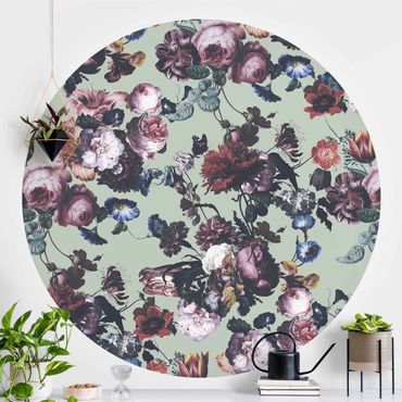 Papier peint rond autocollant - Old Masters Flowers With Tulips And Roses On Green