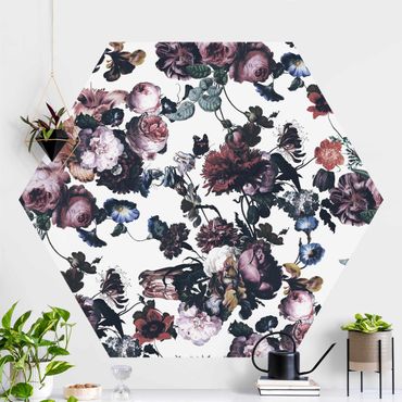 Papier peint hexagonal autocollant avec dessins - Old Masters Flowers With Tulips And Roses On White