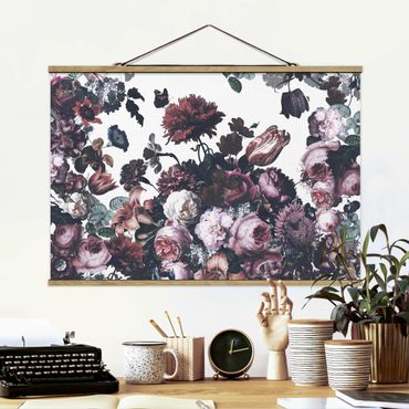 Tableau en tissu avec porte-affiche - Old Masters Flower Rush With Roses Bouquet - Format paysage 3:2