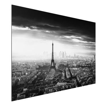 Tableau sur aluminium - The Eiffel Tower From Above Black And White