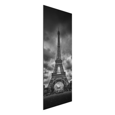 Tableau sur aluminium - Eiffel Tower In Front Of Clouds In Black And White