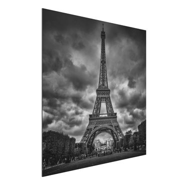 Tableau sur aluminium - Eiffel Tower In Front Of Clouds In Black And White