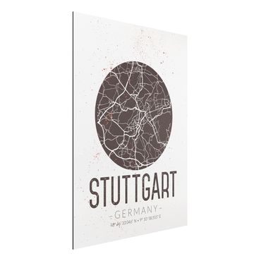 Tableau sur aluminium - Stuttgart City Map - Retro