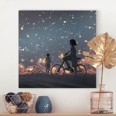 Tableau sur toile - Anime Drawing Light On A Bike
