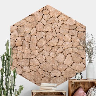 Papier peint panoramique hexagonal autocollant - Apulia Stonewall - Ancient Stone Wall Of Large Stones