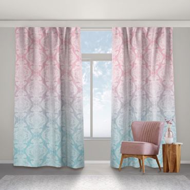 rideau - Watercolour Baroque Pattern With Blue Pink Gradient