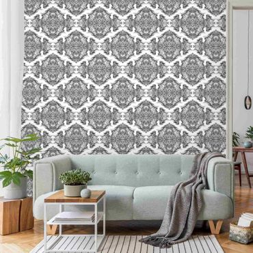 Papier peint - Watercolour Baroque Pattern With Ornaments In Gray