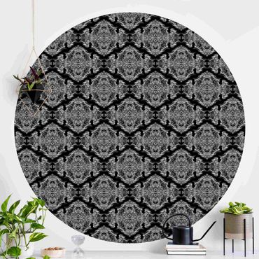 Papier peint rond autocollant - Watercolour Baroque Pattern With Ornaments In Front Of Black