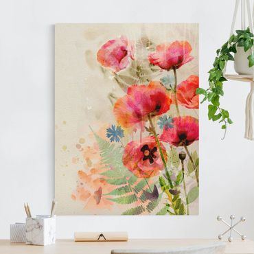 Tableau sur toile naturel - Watercolour Flowers Poppy - Format portrait 3:4