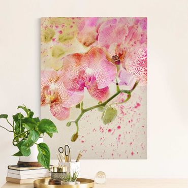 Tableau sur toile naturel - Watercolour Flowers Orchids - Format portrait 3:4