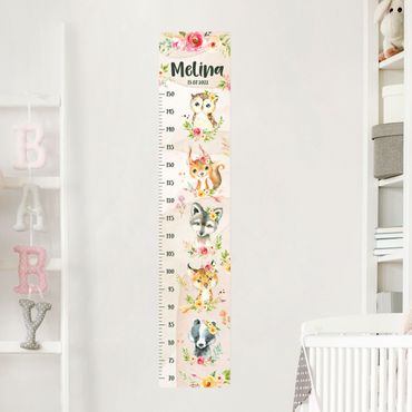 Sticker mural - Watercolour flowers forest animals with custom name