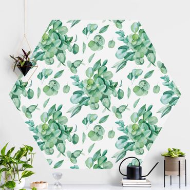 Papier peint hexagonal autocollant avec dessins - Watercolour Eucalyptus Bouquet Pattern