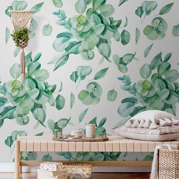 Metallic wallpaper - Watercolour Eucalyptus Bouquet Pattern