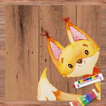 Tapis en liège - Watercolour Fox On Wood - Carré 1:1