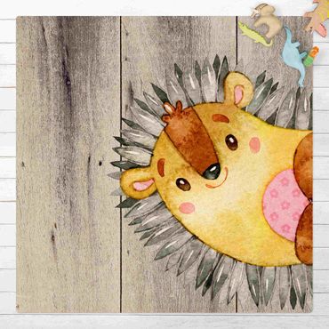 Tapis en liège - Watercolour Hedgehog On Wood - Carré 1:1