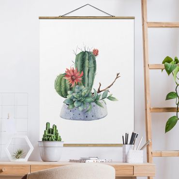Tableau en tissu avec porte-affiche - Watercolour Cacti Illustration - Format portrait 3:4