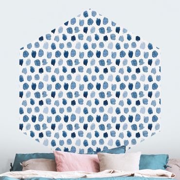 Papier peint hexagonal autocollant avec dessins - Watercolour Blobs In Indigo