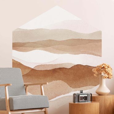 Papier peint panoramique hexagonal autocollant - Landscape In Watercolour Sandy Hills