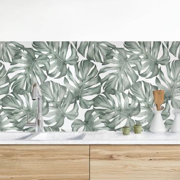 Revêtement mural cuisine - Watercolour Monstera Leaves In Green