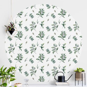 Papier peint rond autocollant - Watercolor Pattern Branches And Leaves