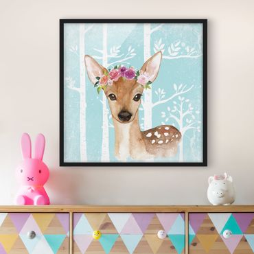 Poster encadré - Watercolour Deer Turquoise