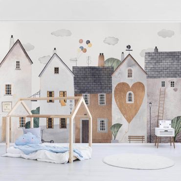 Papier peint - Maisons en rangée aquarelle