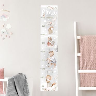 Toise sticker mural enfant - Watercolour Animals - To the stars with custom name