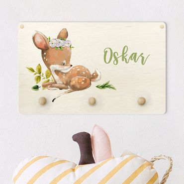 Porte-manteau enfant - Watercolour Forest Animal Fawn With Customised Name