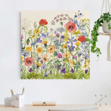 Tableau sur toile naturel - Watercolour Flower Meadow - Carré 1:1