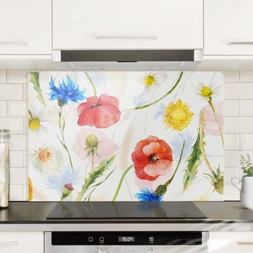 Fonds de hotte - Watercolour Wild Flowers With Poppies - Format paysage 1:1