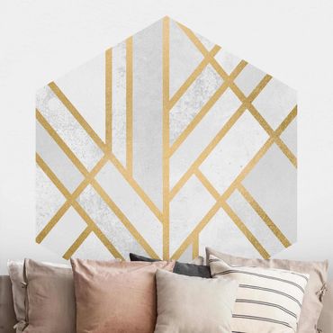 Papier peint hexagonal autocollant avec dessins - Art Deco Geometry White Gold