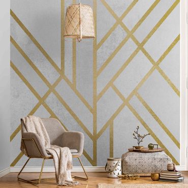 Metallic wallpaper - Art Deco Geometry White Gold