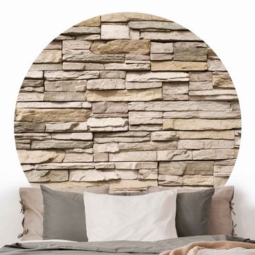 Papier peint rond autocollant - Asian Stonewall - Stone Wall From Large Light Coloured Stones