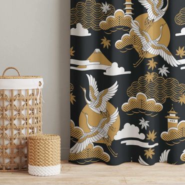 rideau - Asian Pattern With Cranes In Autumn