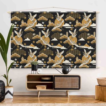 Tenture murale - Asian Pattern With Cranes In Autumn