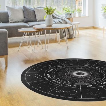 Tapis en vinyle rond|Astrology The 12 Zodiac Signs Black