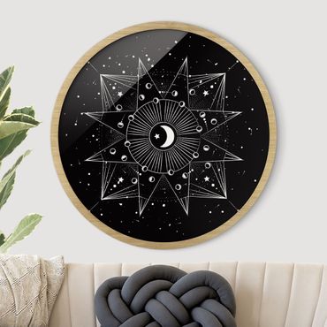 Tableau rond encadré - Astrology Moon Magic Black