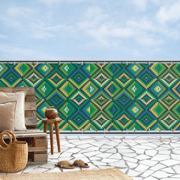 Brise-vue pour balcon - Extraordinaire motif kilim en turquoise
