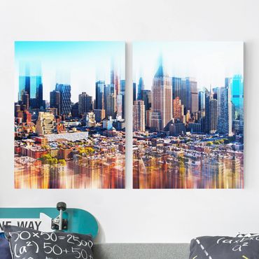 Impression sur toile 2 parties - Manhattan Skyline Urban Stretch