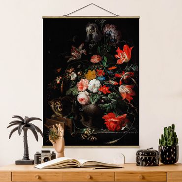 Tableau en tissu avec porte-affiche - Abraham Mignon - The Overturned Bouquet