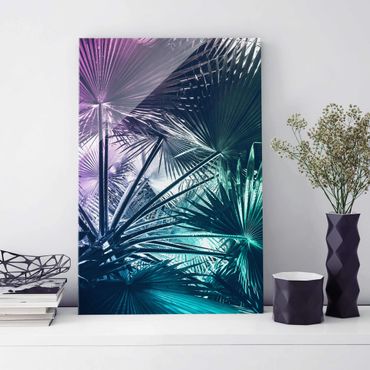 Tableau en verre - Tropical Plants Palm Leaf In Turquoise IIl
