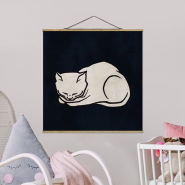 Tableau en tissu avec porte-affiche - Sleeping Cat Illustration