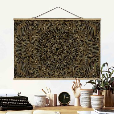 Tableau en tissu avec porte-affiche - Mandala Star Pattern Gold Black