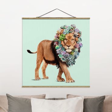 Tableau en tissu avec porte-affiche - Lion With Succulents