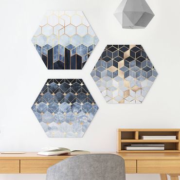 Hexagone en forex - Blue White Golden Hexagons Set