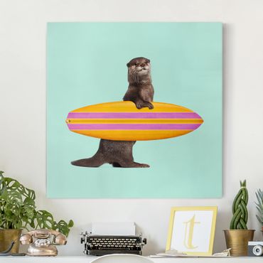 Tableau sur toile - Otter With Surfboard