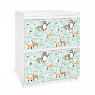 Papier adhésif pour meuble IKEA - Malm commode 2x tiroirs - Kids Pattern Forest Friends With Forest Animals