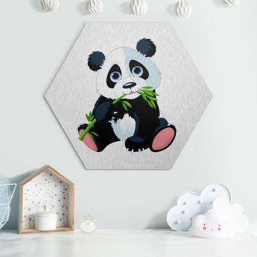 Hexagone en alu Dibond - Nibbling Panda