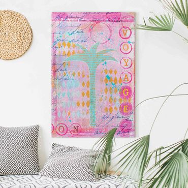 Impression sur toile - Colourful Collage - Bon Voyage With Palm Tree